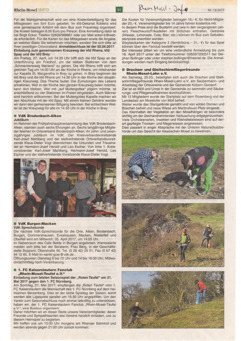 Saubermanntag - Rhein-Mosel Info (Nr. 13/2017)